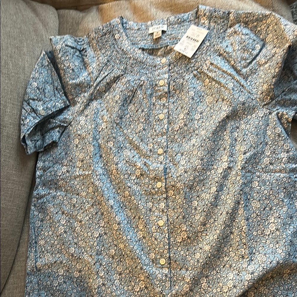 Blue Floral Button-Up Blouse